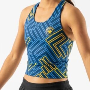 Rabbit Boston Marathon Crusher Crop Tank Top Small Blue Shelf bra Racerback